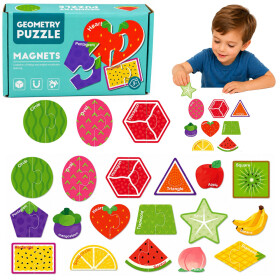 Mamido Magnetické puzzle geometrické tvary a ovoce 30 dílků