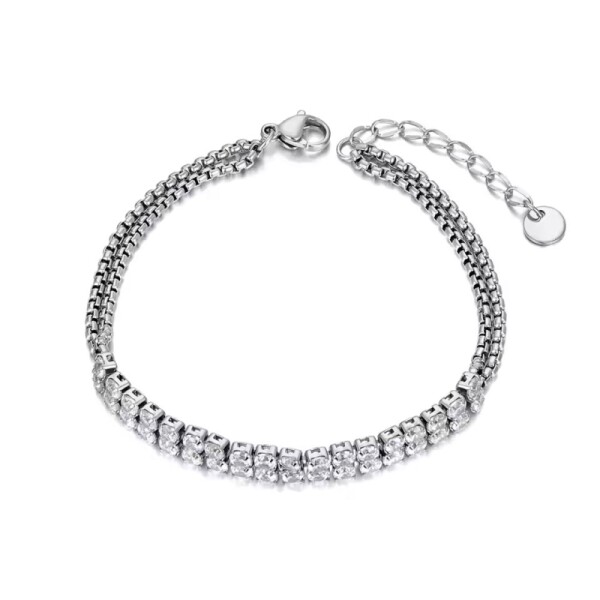 Náramek se zirkony Blanche - tennis řetízek, chirurgická ocel, Stříbrná 17 cm + 3 cm (prodloužení)