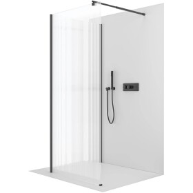 CERANO Sprchová zástěna Walk-in Onyx Corner Round L/P - 8 mm - kulatá vzpěra - černá matná, rýhované sklo - 90x80x200 cm