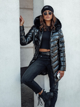 Dámská prošívaná zimní bunda s kapucí CRYSTAL černá FashionStreet TY4584 XL
