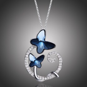 Stříbrný náhrdelník Swarovski Elements Crystal Butterfly - motýl, stříbro 925/1000, Modrá 40 cm + 5 cm (prodloužení)