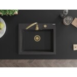 MEXEN/S - Elix granitový dřez 1-miska 600 x 500 mm, černá kropenatá, sifon zlatá 6525601005-76-G
