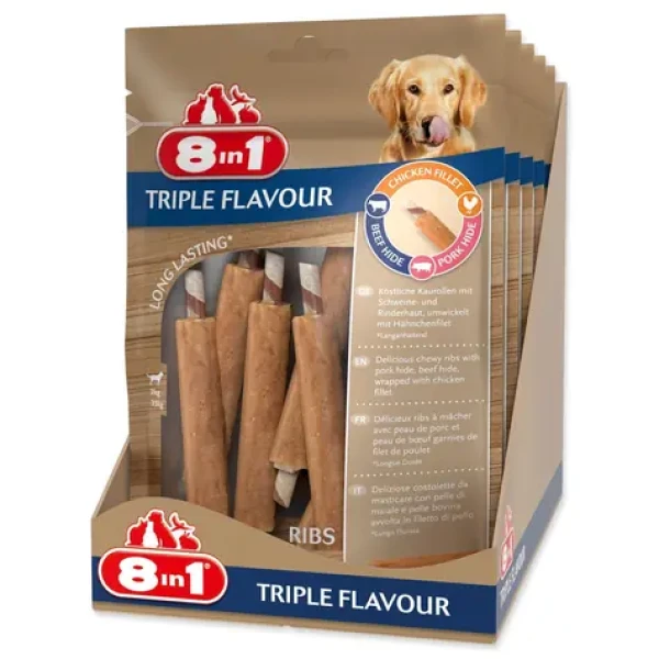 8IN1 Žvýkací pochoutka Triple Flavour / Žebírko / 6 ks / 113 g / Pro malé a střední psy (A4-144700)