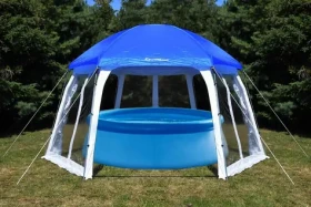 RULYT Zastřešení bazénu modro-bílé / Zastřešení bazénu / do průměru 3,66 m / šestiúhelník / PVC stěny / UV 50+