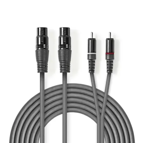 Nedis Vyvážený Audio kabel 2x XLR 3pinová (F) - 2x RCA (M) 1.50 m tmavě šedá (COTH15230GY15)