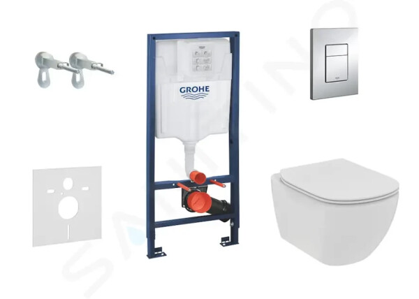 GROHE - Rapid SL Set předstěnové instalace, klozetu a sedátka Tesi, softclose, rimless, tlačítka Skate Cosmopolitan, chrom 38528SET-KE