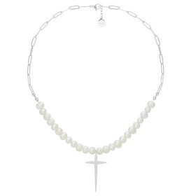 Perlový náhrdelník Deborah - kříž, sladkovodní perla, Stříbrná 45 cm + 5 cm (prodloužení)