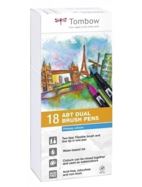 Tombow Oboustranný štětcový fix ABT - Primary colours 18 ks