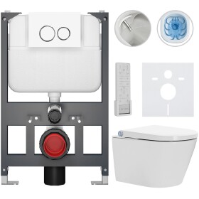 CERANO Závěsné WC s bidetem Basic/Cronus Premium - bílá lesklá - WC tlačítko Dualo/Bílá - závěsné - nízký modul - předstěnová instalace - 59,3x38,4 cm