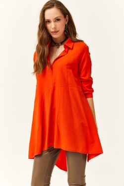 Oranžová asymetrická tunika límečkem pro ženy od značky Olalook