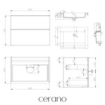 CERANO - Koupelnová skříňka Velora - dub medový, úchytka chrom + umyvadlo z lit. mramoru Ovo - bílá lesklá - 70,5x58x46,5 CER-980013