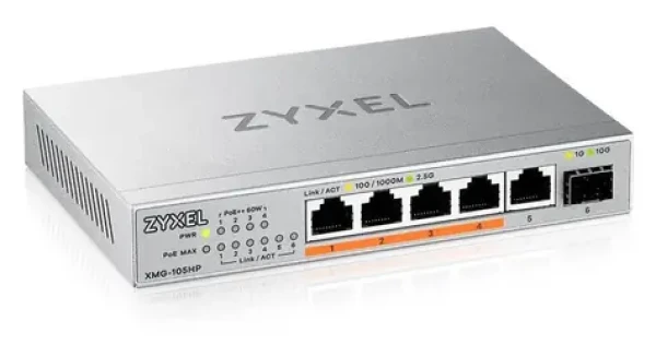 ZyXEL XMG-105HP / Switch Unmanaged / 5x 2,5G RJ-45 / 1x 10G SFP+ / PoE++ 70W (XMG-105HP-EU0101F)