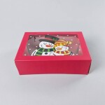 Dortisimo Vánoční dárková krabice červená s okénkem Sněhuláci (22,3 x 15,1 x 7,1 cm)