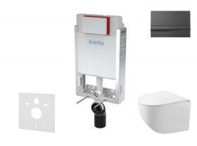 Kielle - Genesis Set předstěnové instalace, kompaktního klozetu Gaia, sedátka softclose a tlačítka Gemini I, lesklá černá 30505SZ60