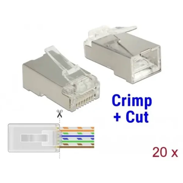 Delock 86454 / Konektor RJ45 Cat.6 STP / krimpovací / stíněný, průhledný / 20 ks (86454)