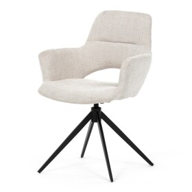 Židle jídelní, krémová látka, 360° vratný mechanismus, černý kov
