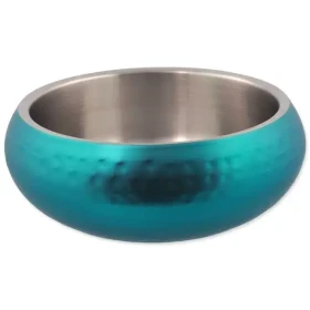 DOG FANTASY Miska s dvojitou stěnou tyrkysová 18 cm / Miska pro psy / Dvojitá stěna / Nerezová ocel / Objem 1200 ml (454-855275)