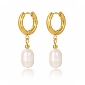 Náušnice s bílou perlou Madeleine Gold - chirurgická ocel, Zlatá Bílá