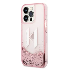 Pouzdro Karl Lagerfeld Liquid Glitter Big KL Logo iPhone 14 Pro Max růžové