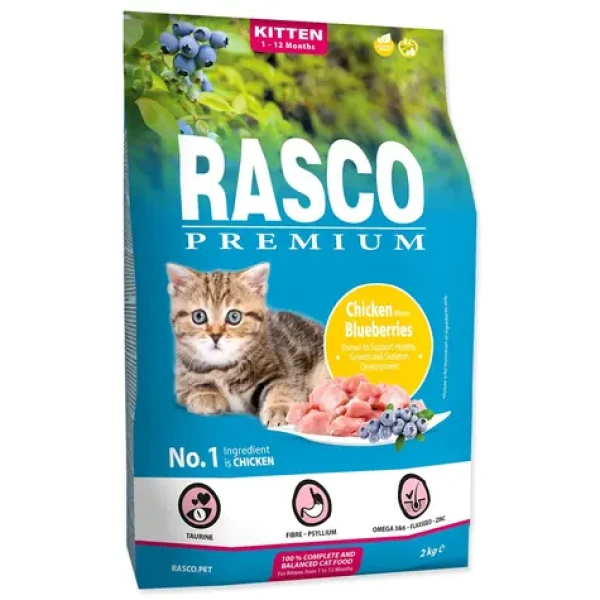 Rasco Premium Kitten kuře s borůvkou 2kg / Granule pro koťata (1703-10034)
