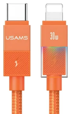 USAMS U93 oranžová / Datový kabel / USB-C - Lightning / 30W PD / 1,2 m (SJ776USB02)
