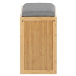 Botník, masiv bambus, přírodní odstín, šedá látka