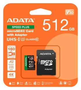 ADATA Speed Plus / Micro SDXC karta / 512 GB / UHS-I U3 / Class 10 / čtení: 180 MB/s / zápis: 160 MB/s (UD512GUI3V30A2SP-RA1)