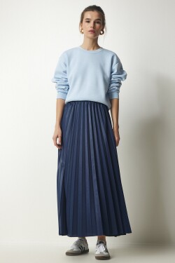 Happiness İstanbul Women's Navy Blue Pleated Long Skirt
