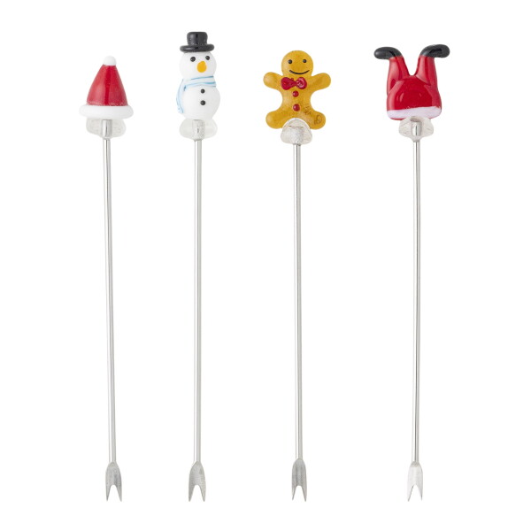 Bloomingville Koktejlová vidlička Feliz Red – set 4 ks, červená barva, sklo, kov