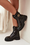 Lakované boty worker dámské se zlatým detailem zateplené černé Fiorena 38