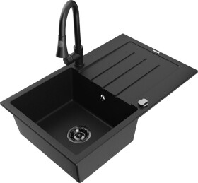 MEXEN - Bruno granitový dřez 1 s odkapávačem včetně baterie Elia, černá 6513-77-670101-70-B