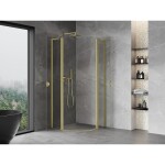 MEXEN/S - Mist L sprchový kout čtvrtkruh, křídlové 90 x 90, transparent, zlato kartáčovaná 8A32L-090-090-55-00