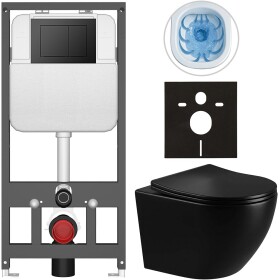 CERANO - Kompletní WC set Basic/Cesso - černá lesklá - WC tlačítko Maxio/Černá - závěsné - předstěnová instalace - 49x36 CER-8050BD86308