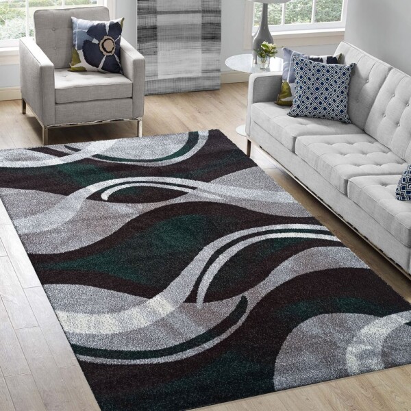 DumDekorace Originální koberec s abstraktním vzorem v zelenošedé barvě Šířka: 160 cm | Délka: 220 cm