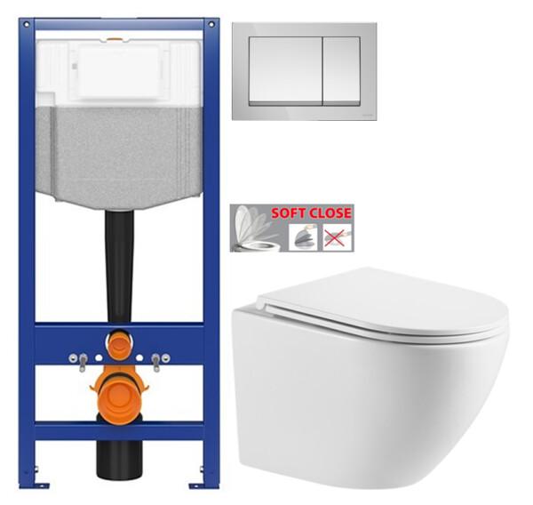 CERSANIT předstěnový instalační systém s tlačítkem chrom K97-509 + WC INVENA LIMNOS WITH SOFT, včetně soft/close sedátka K97-526 509 LI1
