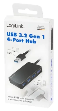 LogiLink černá / USB hub / 4 porty / USB 3.2 Gen 1 / LED indikace / 0,15 m kabel (UA0396)
