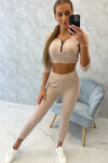 Žebrovaný crop top set světle béžový UNI