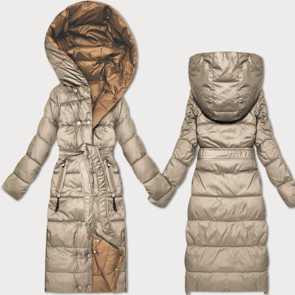 Béžovo hnědá oboustranná zimní bunda s páskem Minority (M2-6519-62+301) odstíny hnědé M (38)