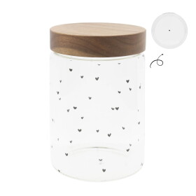 Bastion Collections Dóza s dřevěným víkem Stored with Love 18 cm srdíčka, sklo, dřevo