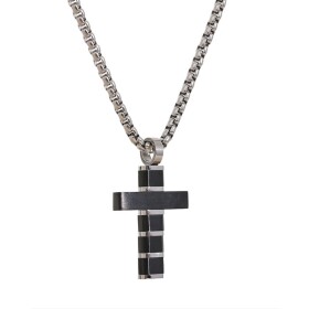 Pánský ocelový náhrdelník Alexander Black, kříž, chirurgická ocel, Černá 60 cm