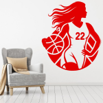 Samolepka Basketbalistka s vlastním číslem Barva: modrá, Velikost: 60 x 70 cm