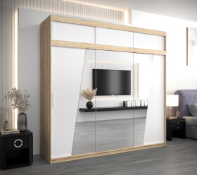Šatní skříň Abi R0 s nástavcem Barva korpusu: Dub Sonoma, Rozměry: 250 cm, Dveře: Bílá