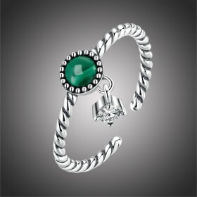 Stříbrný prsten Magický malachit, stříbro 925/1000, Zelená nastavitelná