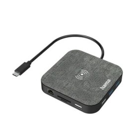 Hama Connect2QiCharge USB-C Hub šedá / Bezdrátové nabíjení / HDMI / LAN / microSD / SD / 4x USB-A / 2x USB-C / VGA / 3.5 (200134)