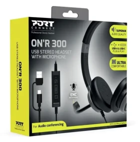 PORT CONNECT On'R 300 / Stereo headset s mikrofonem / USB-A USB-C / ENC mikrofon / kabel 1,8 m (912001)