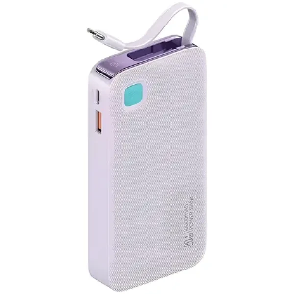 USAMS US-CD224 fialová / Powerbanka / Vestavěný kabel USB-C / 10000 mAh / PD 20W + QC3.0 (10KCD22403)