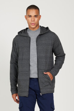 AC&Co Altınyıldız Classics Men's Black-gray Standard Fit Regular Fit Hooded Zipper Sweatshirt Jacket