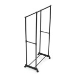 Stojan na šaty dvouramenný s odkladačem na boty, černá barva, kov / plast, chrom