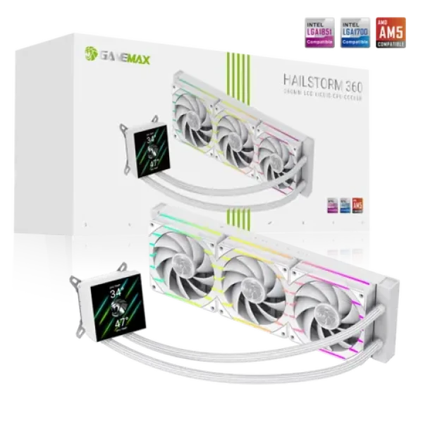 Gamemax HAILSTORM 360 LCD bílá / Komplet vodního chlazení CPU / 360 mm / LCD displej (HAILSTORM 360 LCD WH)