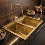 REA - Ocelový dřez Toby BRUSH GOLD bez kuchyňské baterie ZLE-06415